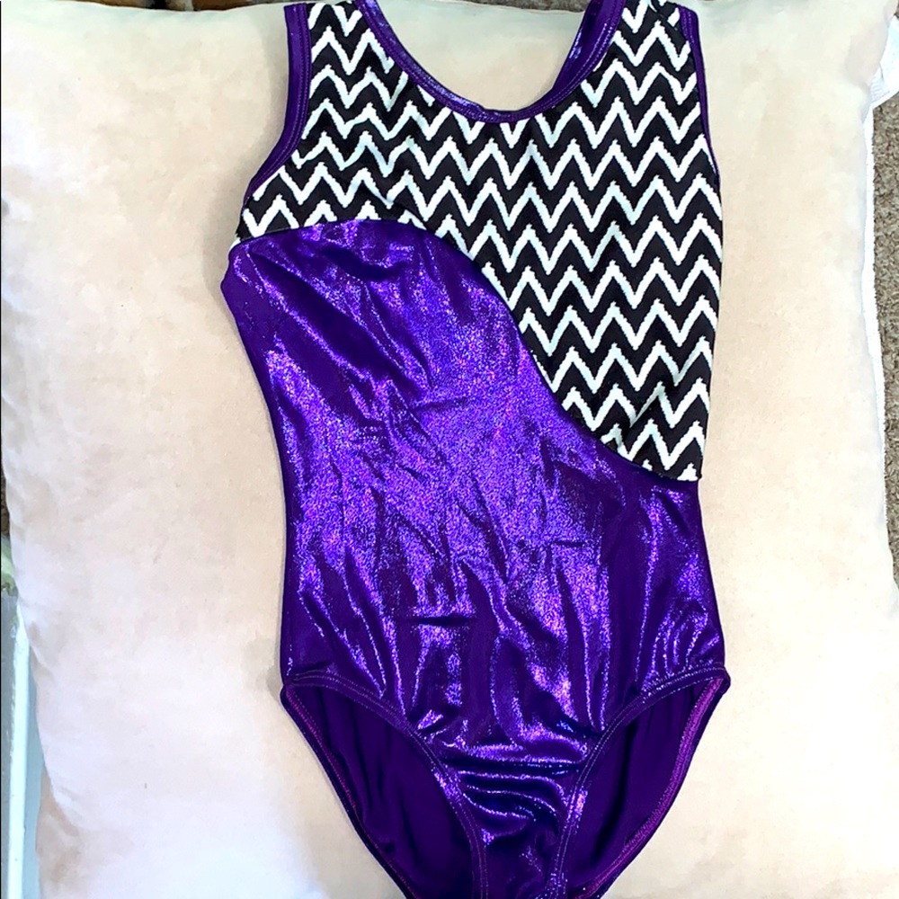 Glitter purple with black/white design leotard